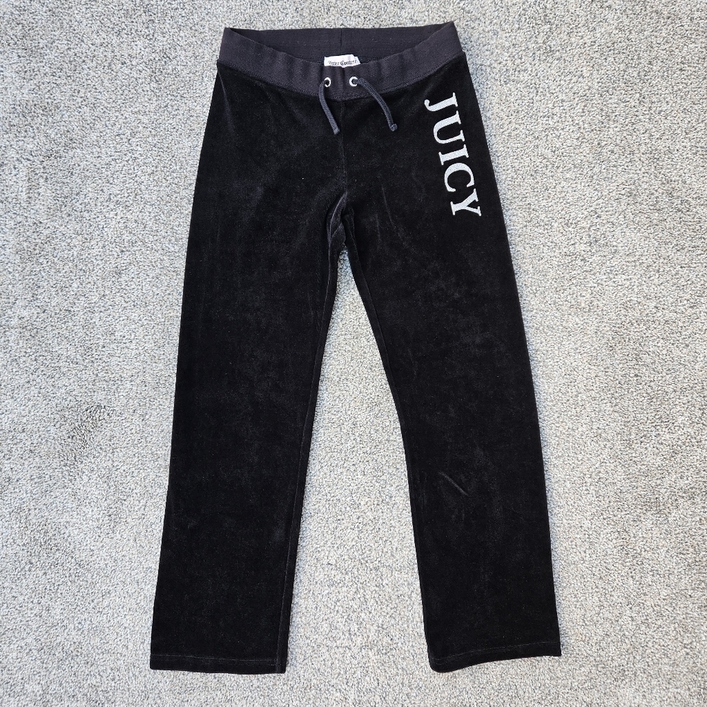 Juicy Couture Vintage Black Velour Pants Glitter Sweats Sweatpants Girls Large